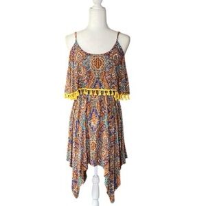 Umgee Multicolor Paisley Mini Dress with Yellow Tassels